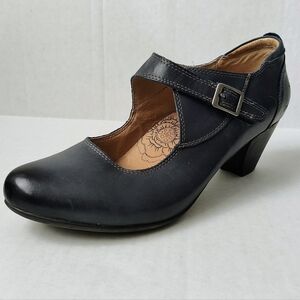 TAOS Navy Studio Stacked Heel Oiled Leather Mary Jane's Sz 10